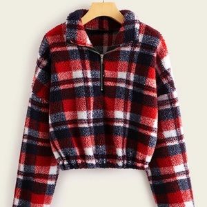 Shein plaid teddy jacket with elastic waistband